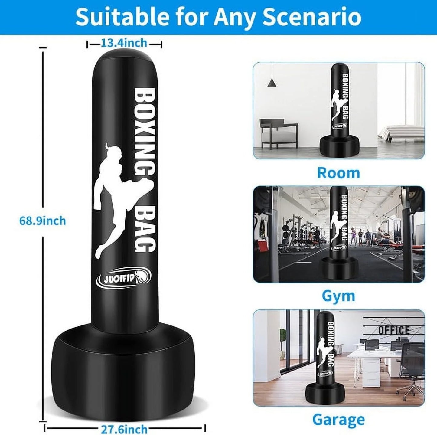 Standing Punching Bag for Adults 69'' Heavy Bag with Stand Inflatable Boxing Bags Freestanding Kickboxing Bag Equipment for Training MMA Muay Thai Fitness to Use Outdoor Indoor