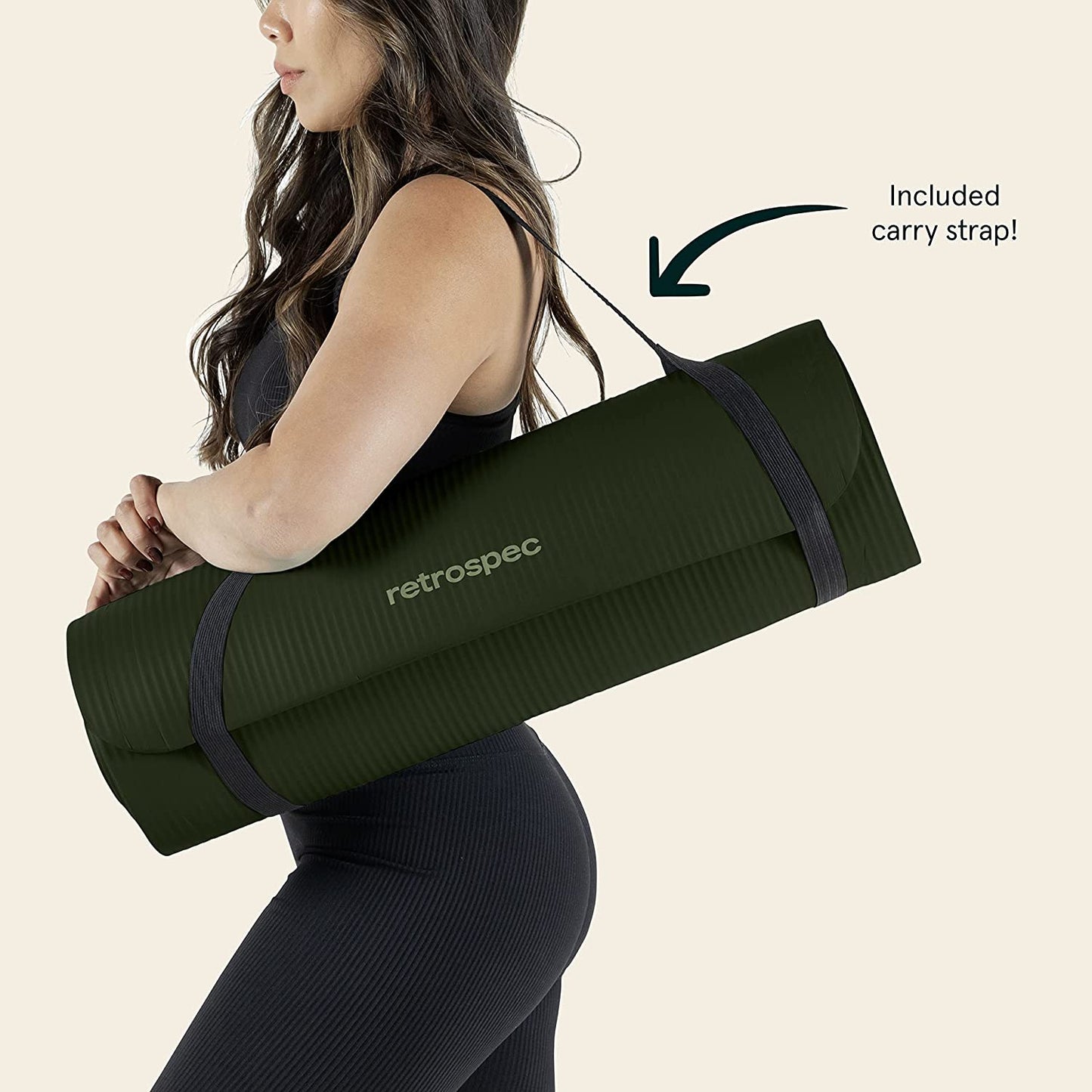 Solana Yoga Mat 1" & 1/2" Thick W/Nylon Strap for Men & Women - Non Slip Exercise Mat for Yoga